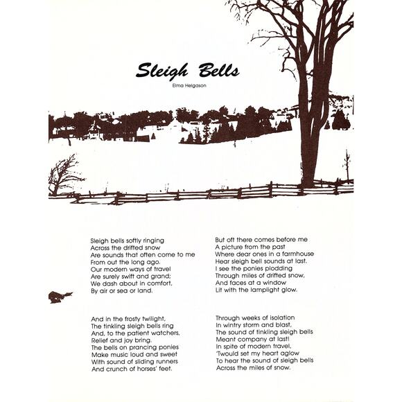 Sleigh Bells Elma Helgason 1980s Poem Retro Kitsch Wall Art SG6 - Picture 2 of 2